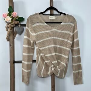 Dreamers‎ Long Sleeve Brown Cream V Neck Sweater Size Small